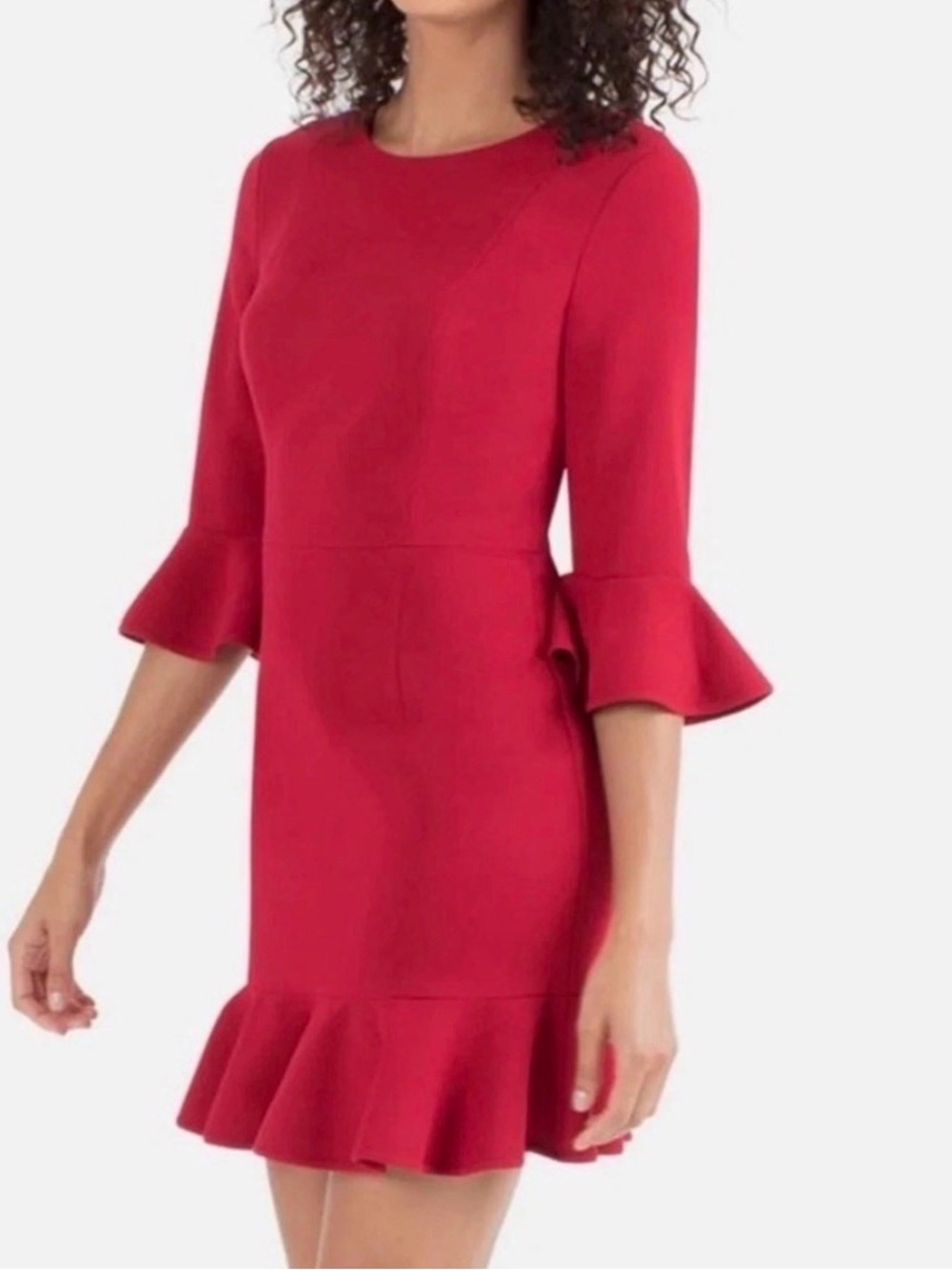 Black Halo Brooklyn Mini Dress Red Ruffle Bell Sleeve Sheath Made in USA 4